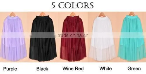 Summer Women's Net Yarn Casual Long Skirt Candy Color Solid Maxi Skirt