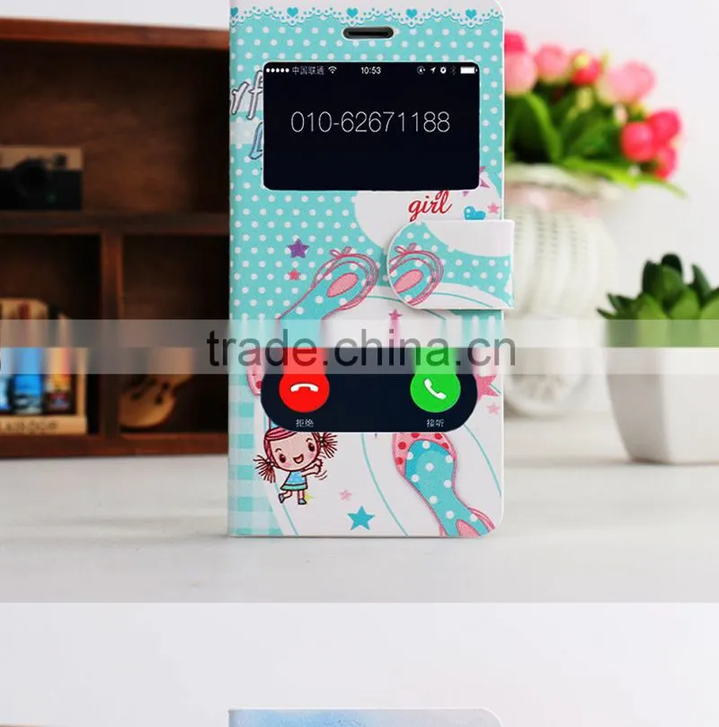 Double window Flower PU leather flip case for iphone 6,mobile phone case