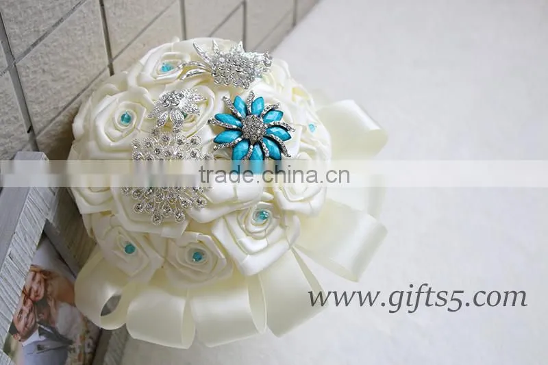 Exquisite blue brooches bouquets, beads rhinestone bouquets