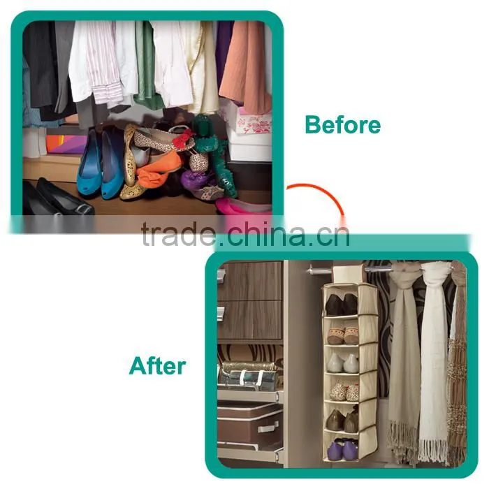 Six-Shelves Lightweight Hanging Shoe Organizer, Bedroom Foldable Hanging Shoe Clothes Storage Closet