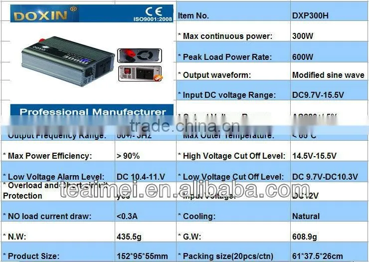 solar inverter 12v to 220v 300W power inverter