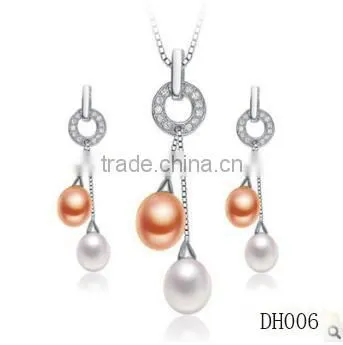 wholesales women wedding round pearl pendant jewelry with necklace and earrings