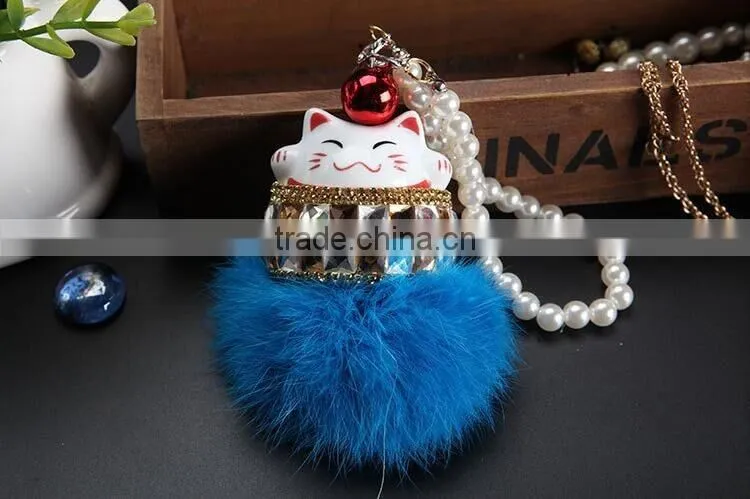 fortune Cat fur bag charm