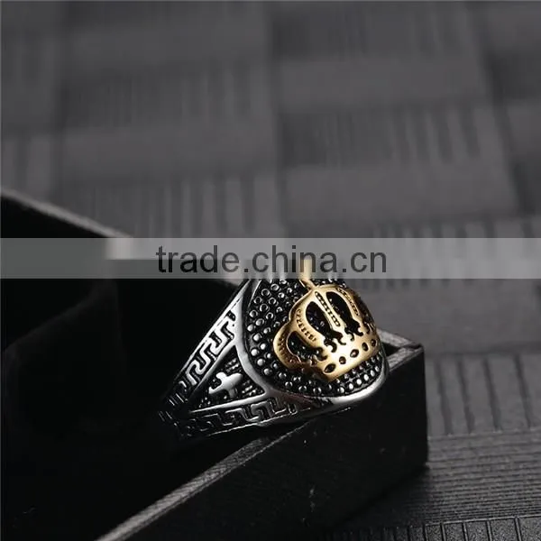 hiphop gothic 316L stainless steel gold crown ring for men