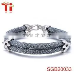 new products 2016 genuine blue stingray fish leather bracelet gold arrow flower charm silver stainelsee steelbulk buy from china