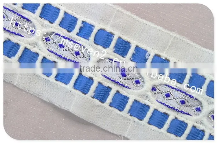 Fashion Design 5cm width embroidery satin ribbon with cotton triming