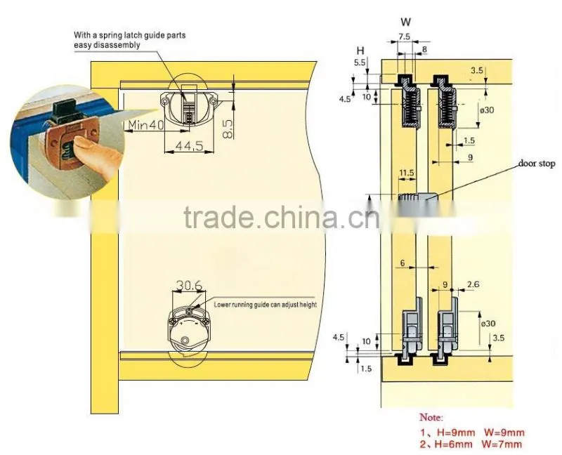 plastic wardrobe sliding door hardware fittings for light duty wood cabinet door