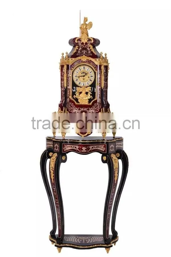 Home Decortive Brass Inlaid Clock With Wooden Chest of Drawers, Antique Table clock With Cabinet, Gold & Red Antique Floor Clock
