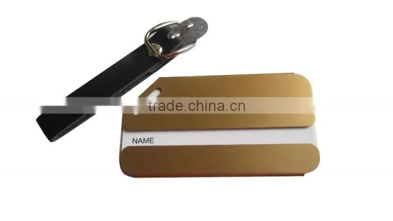 Golden Metal Tag with Leather Strap