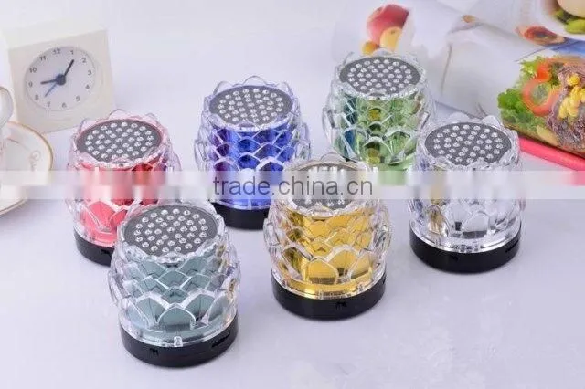 New arrival crystal lotus transparent colorful light speaker USB mini speaker creative speaker with radio function