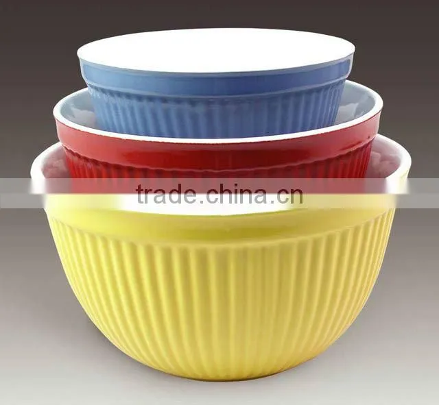 3pcs set Mixing bowl with solid color, Embossed design