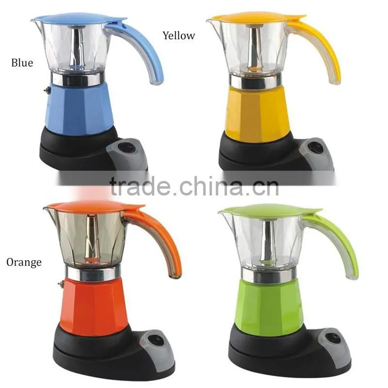 High quality 4cups colorful espresso aluminum electric coffee pot
