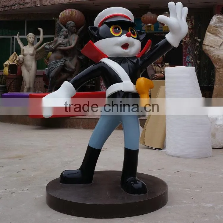 FRP black cat police cartoon statue