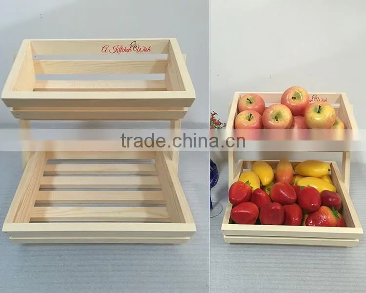 Large capacity decorative kitchen wooden fruit basket stand