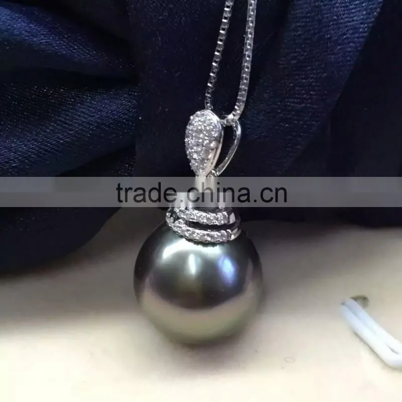 wholesale 9-10mm jewelry black tahitian pearls 14k gold pendant