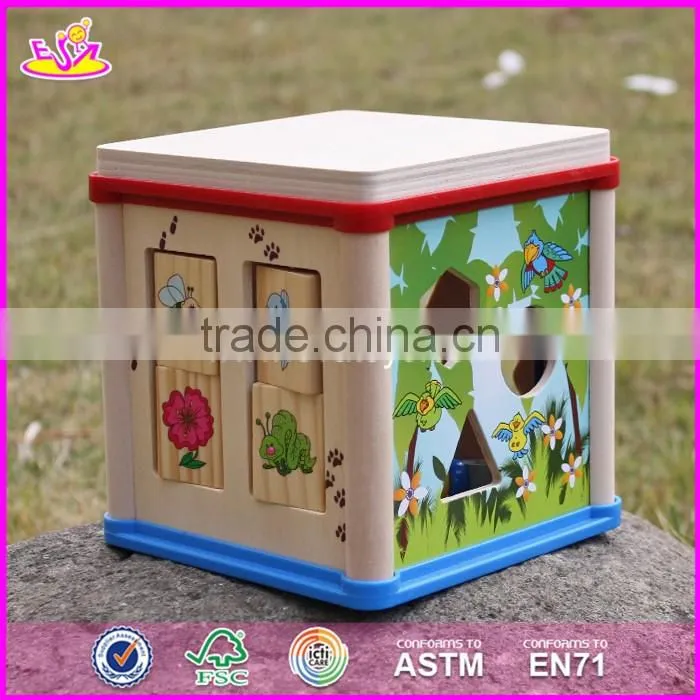 2017 New design children educational mini wooden activity cube for toddlers W11B132
