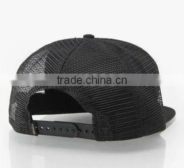 Leopard and leather patch snapback trucker hats custom flat brim snapback trucker mesh hats