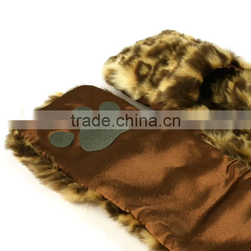 Adult winter faux fake animal fur scarf trapper hat w paw gloves mittens leopard fashion winter animal hat