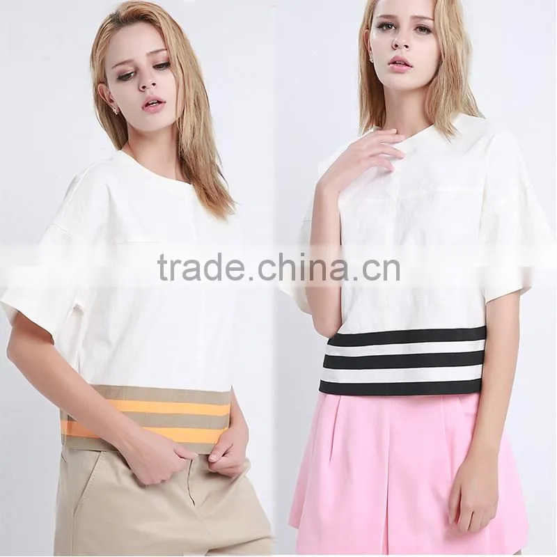 New Fashionable High Quality Comfortable with stripe split ladies linen fabric blouse