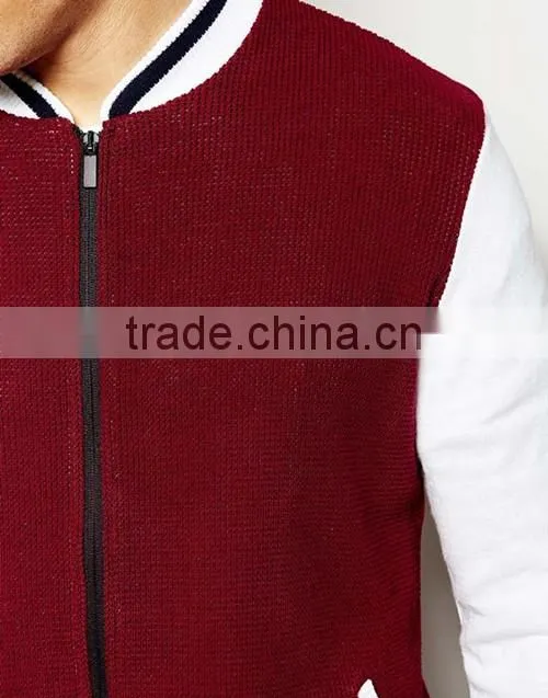 Knitted burgundy baseball jacket, stylish 3XL coat men