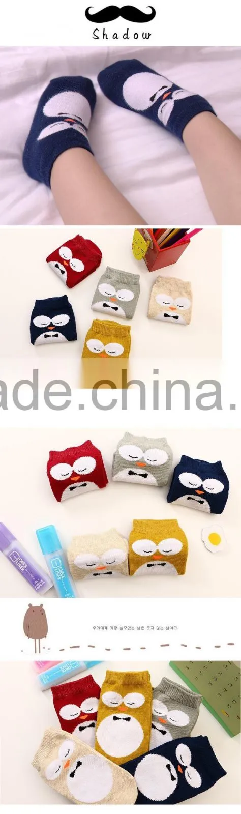 2016 cartoon owl child summer short socks for daily life Cute cotton kids sports socks