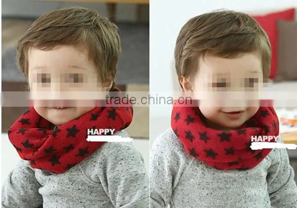 Korean style lovely winter warm acrylic five-pointed star pattern fashion baby scarf kids infinity scarf