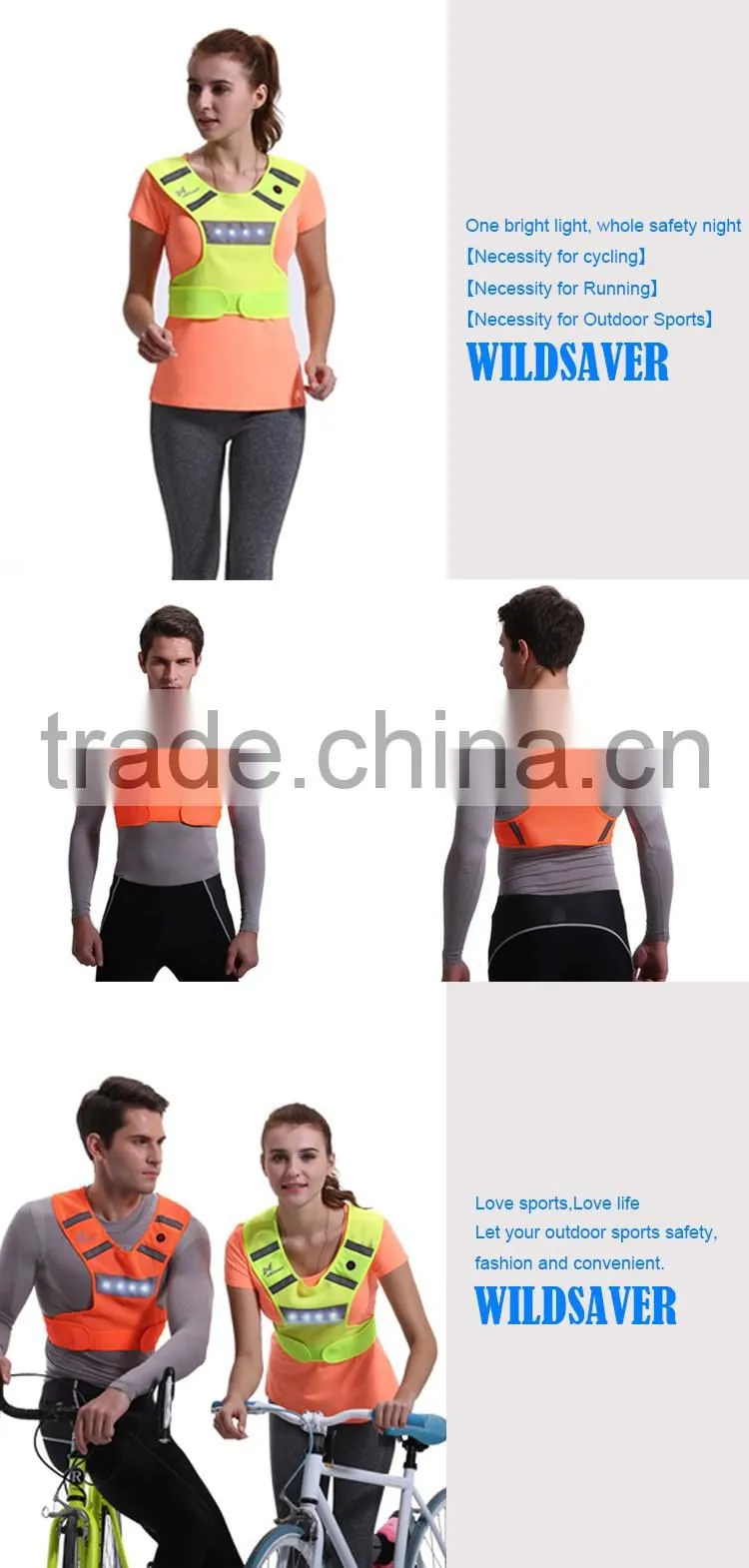Wildsaver running LED warning summer sports wear men