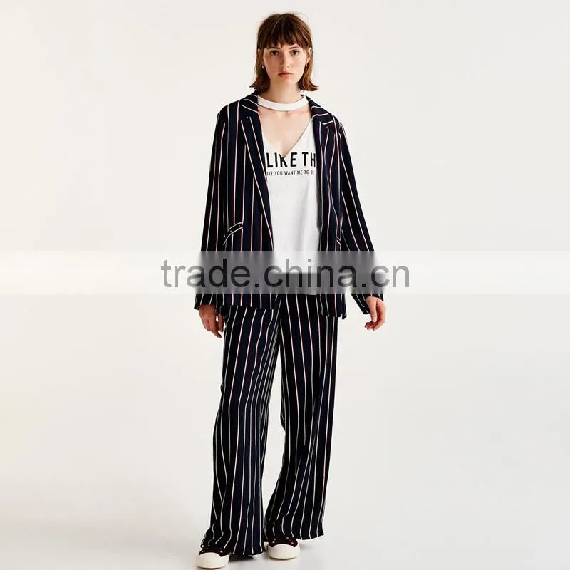 2017 SIMPLE STYLE ladies long casual striped blazer coat
