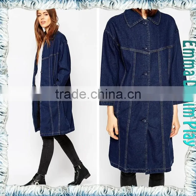 2018 Sexy Ladies Customised Indigo Button up Denim Overcoats