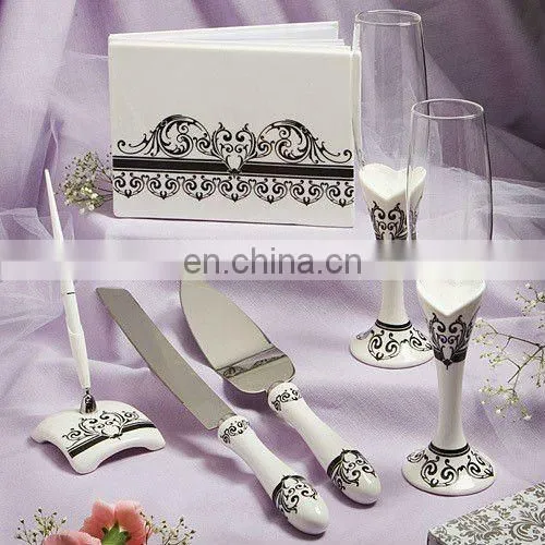 wedding guest book/ Pen/ Cake Knift/ Sever/ Toasting Flutes Set decoration favors gifts