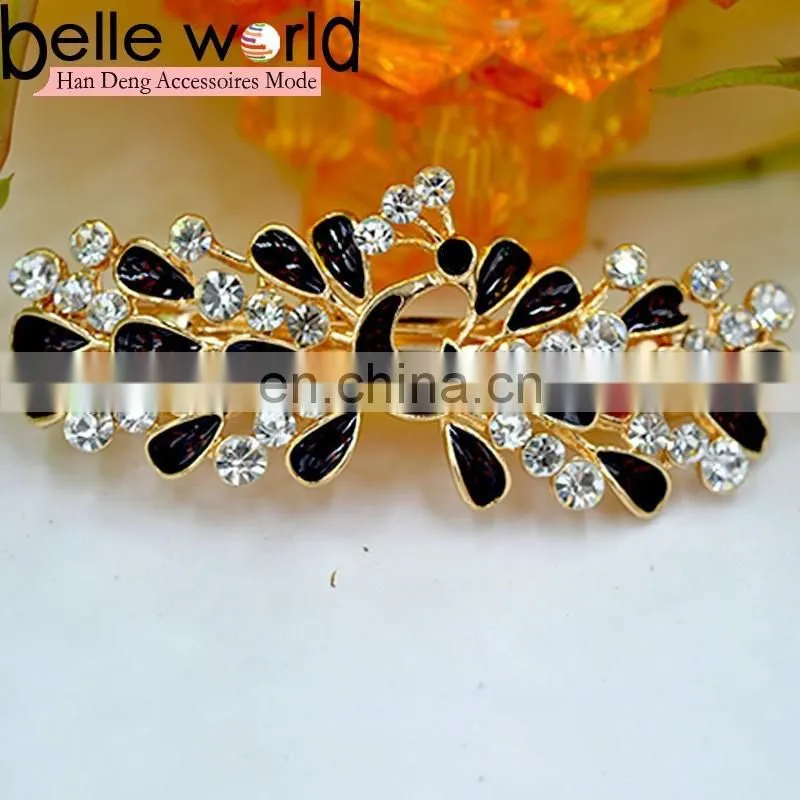 Alloy Peafowl Rhinestone Crystal Hair Barrette Clips