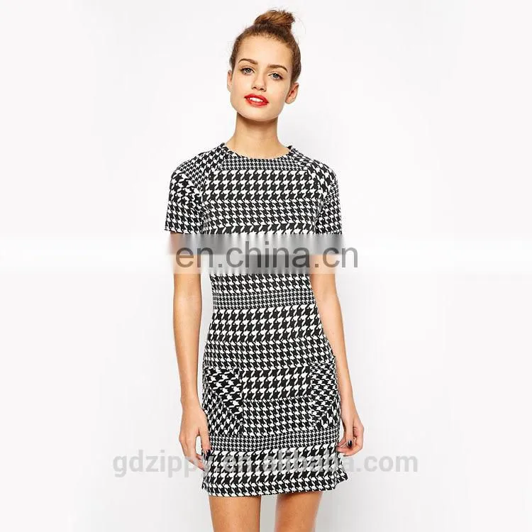 2015 women Latest Fashion dress New look dog tooth print dress