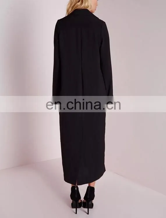 China factory custom fashionable women black color long style wool coat women warn winter coat