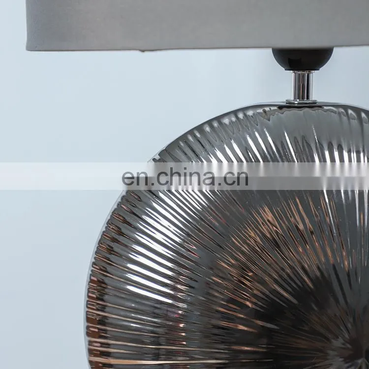Bulk wholesale indoor lighting ceramic base bedroom desk grey porcelain lamps with cloth lampshade