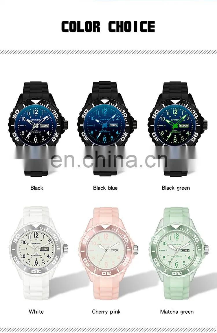 Sanda 1053 Designer Women Quartz Wrist Watch Resin Strap Luminous Waterproof Fashion Analog Watches Ladies