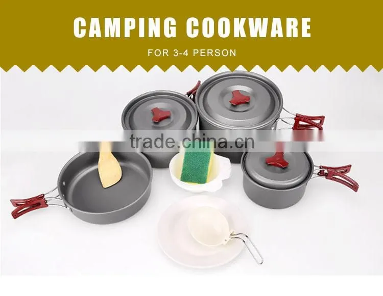 Portable Non-toxic and Odorless Outdoor Cookware Set for 3-5 Person for Camping Hiking