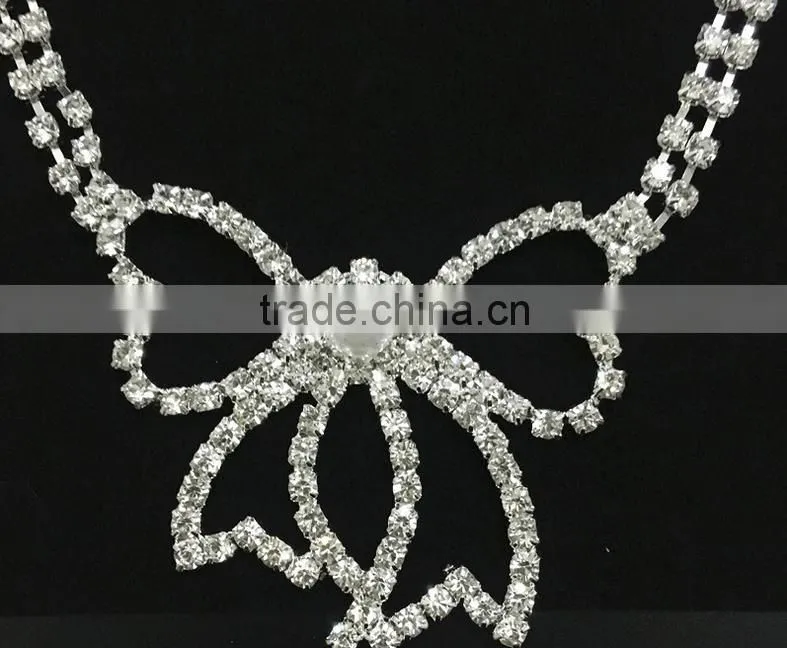 New Arrivals wedding Silver bowknot Crystal Bridal Choker Necklace Earring Jewelry Set