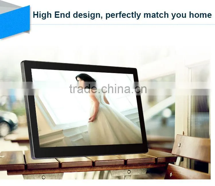 14 inch digital photo frame widescreen IPS panel 1600*900 16:9,photo , music video playback, Full HD,AV in, VESA for hanging
