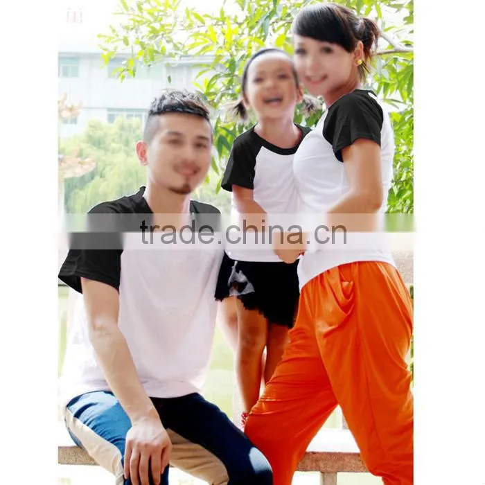 Whosale custom Sublimation 100% polyster Raglan T-shirt lover match, parent-children match and family dress