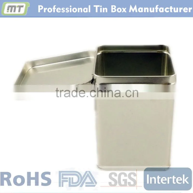 square metal tin can with lid