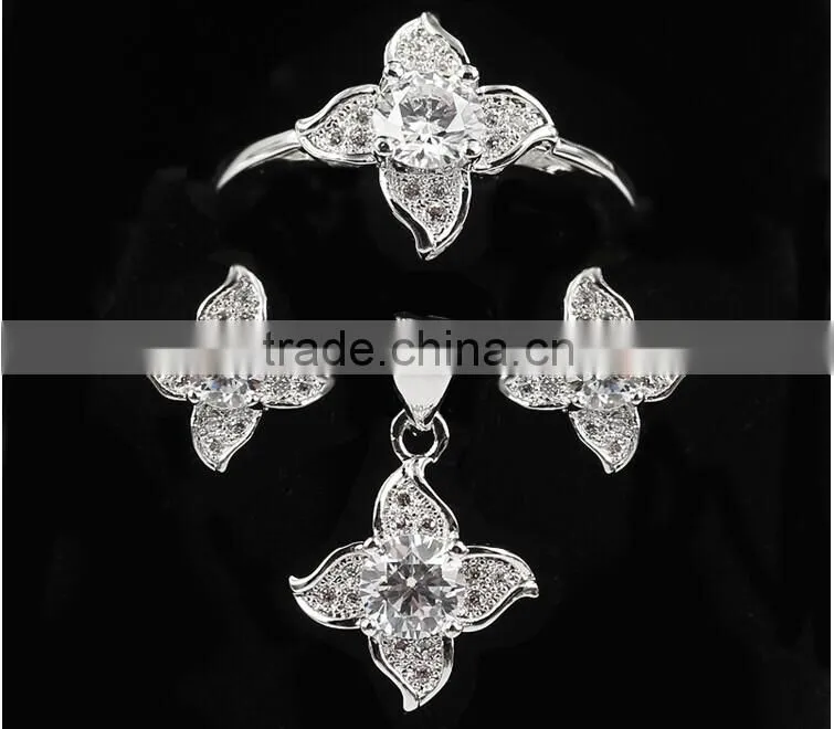 Alibaba 925 silver jewelry set zircon jewelry set flower shape design micro pave setting