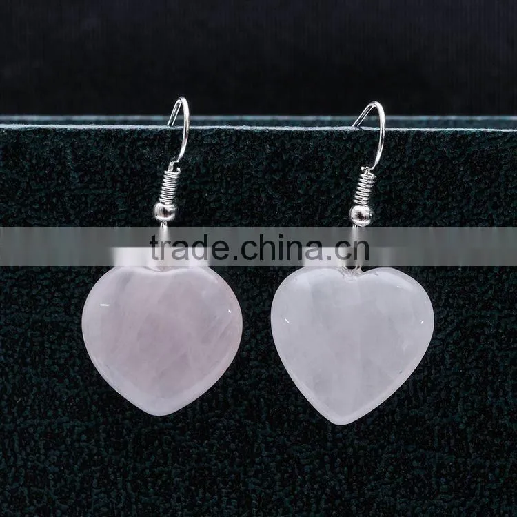 2016 New Factory Direct Natural Stone Rose Quartz Drop Earrings SMJ0154