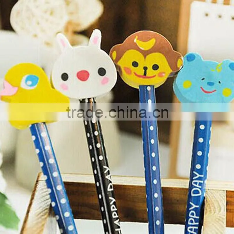 7" HB plastic mantle Wooden Pencil With cartoon Rubber Custom Logo