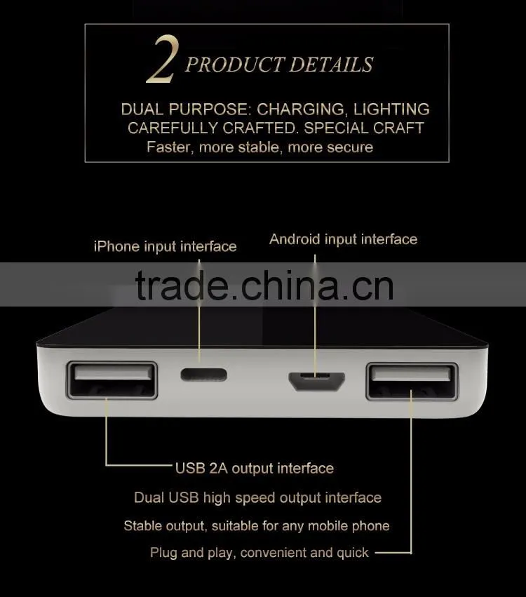 2016 fashion power indicator Li polymer 8000mAh mobile power bank portable charger