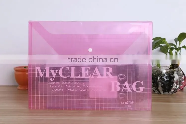 PP office stationery plastic transparent A4 Document wallet with button lock