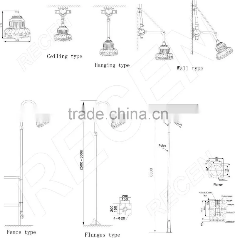 Alumimum alloy IP66 high power Energy-saving 100 watt explosion-proof lamp