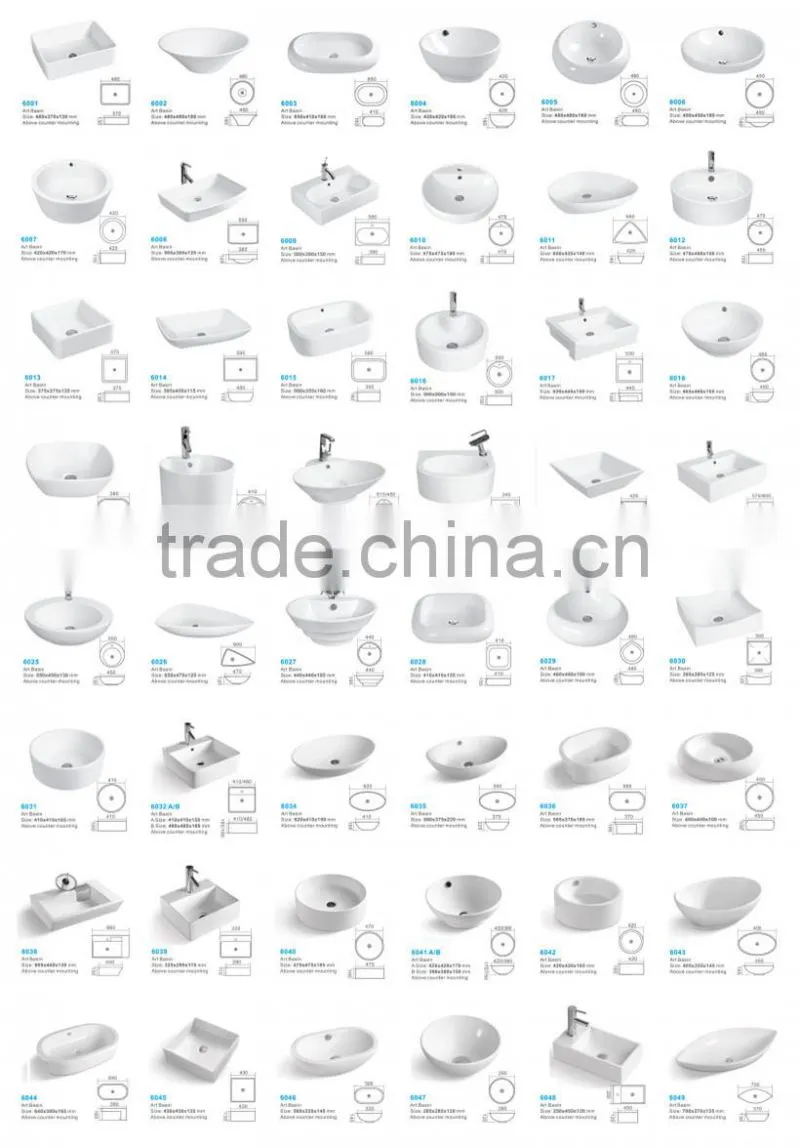 Hot Sale Ceramic Sinks Bathroom Above Semi Mounting Art Basin