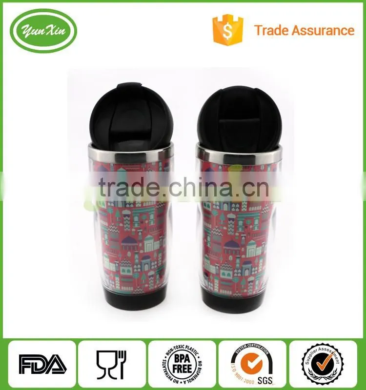 New design DIY double wall stainless steel travel mug with paper advertisement insert