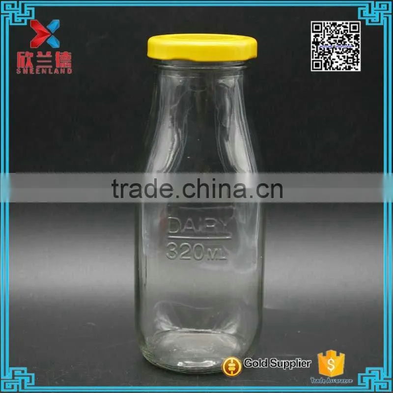 wholesale glass milk bottle with metal cap 320ml