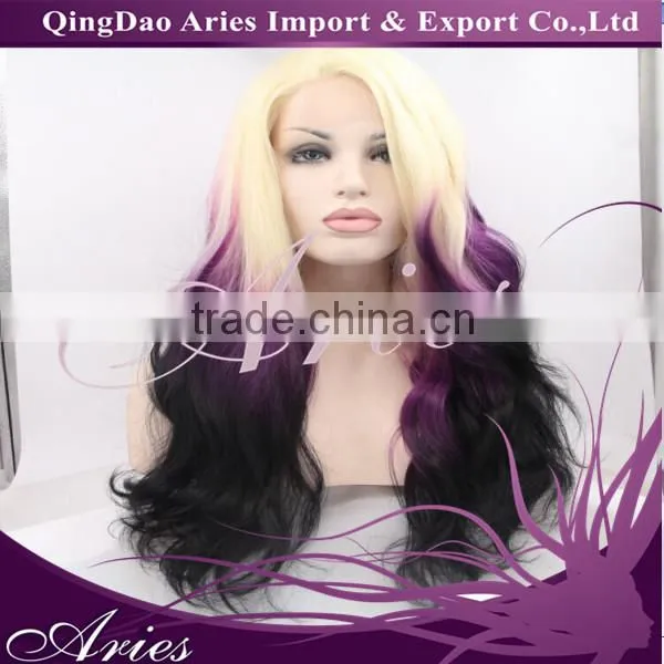 Fashion straight hair Center part bang mixed color gray synthetic lace front wig